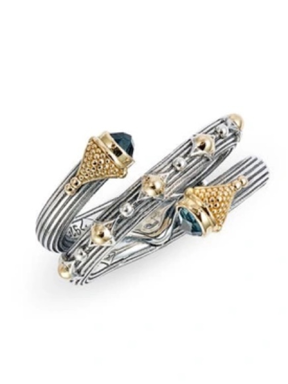 Konstantino Two-Tone Silver and Gold Wrap Ring with Blue Accent Stones - Picture 3 of 8